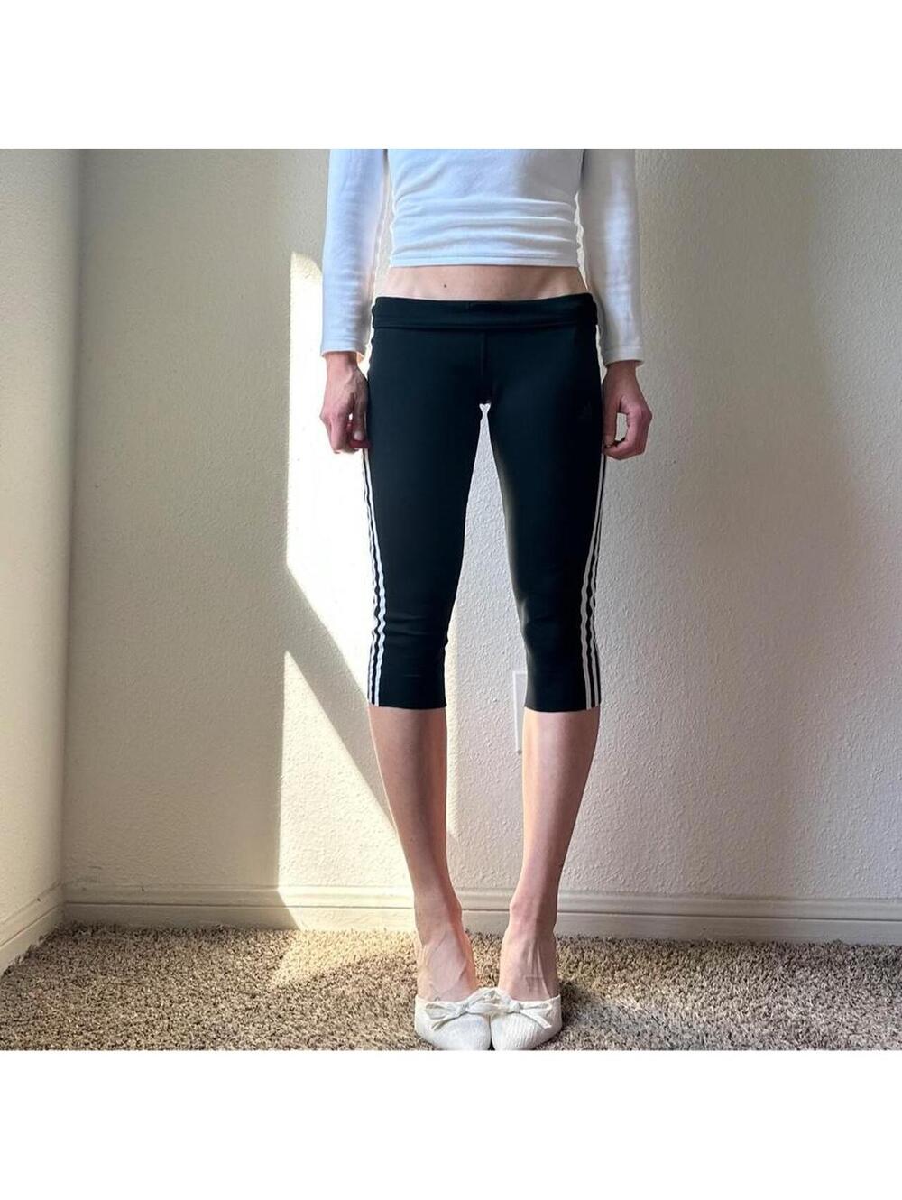 Adidas black capri leggings with white stripes